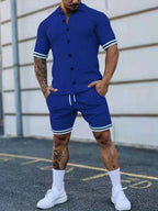 Stripes & Fit: Men's Plus Size Button-Up Set THRIXINE