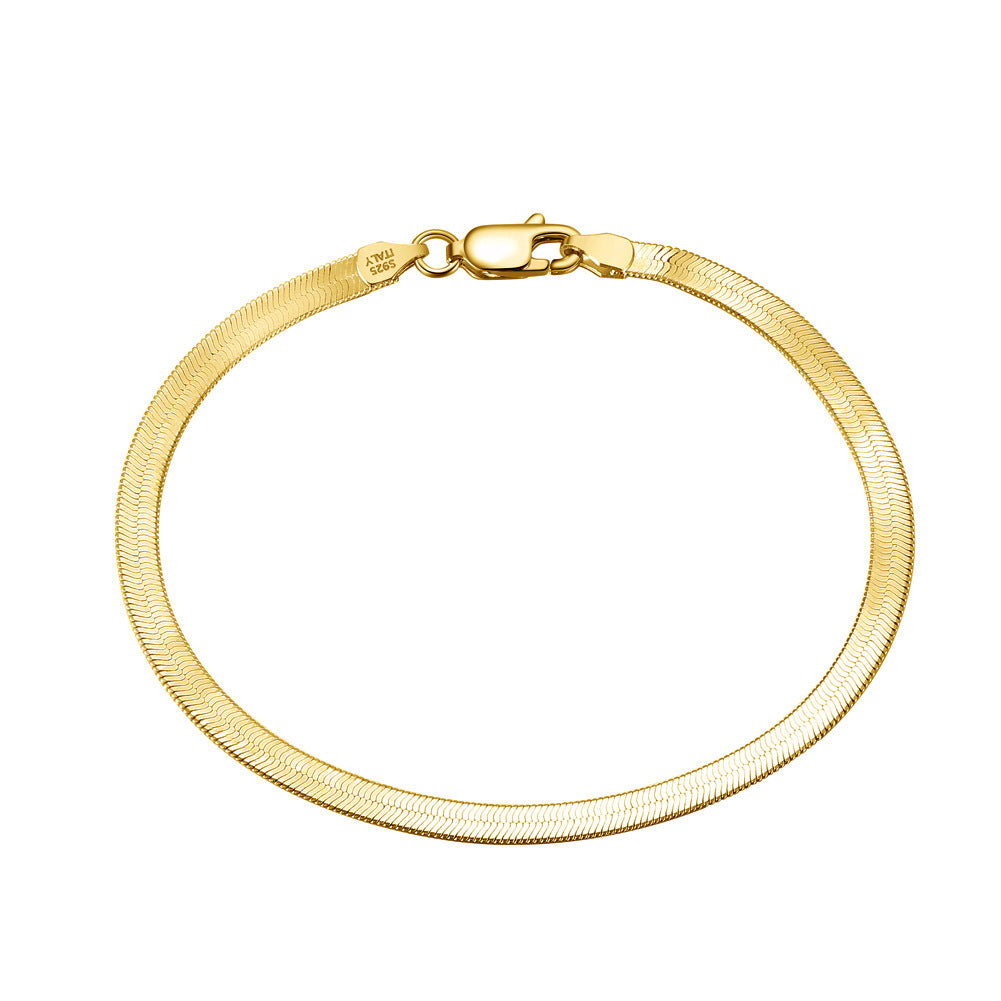 S925 Sterling Silver Bracelet Flat Snake Bone Pi-Mart