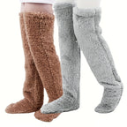 Cozy Couple's Thigh-High Fuzzy Socks - Warm, Durable Knit Over-The-Knee Stockings, Easy-Care Solid Hosiery Lootquake LLC