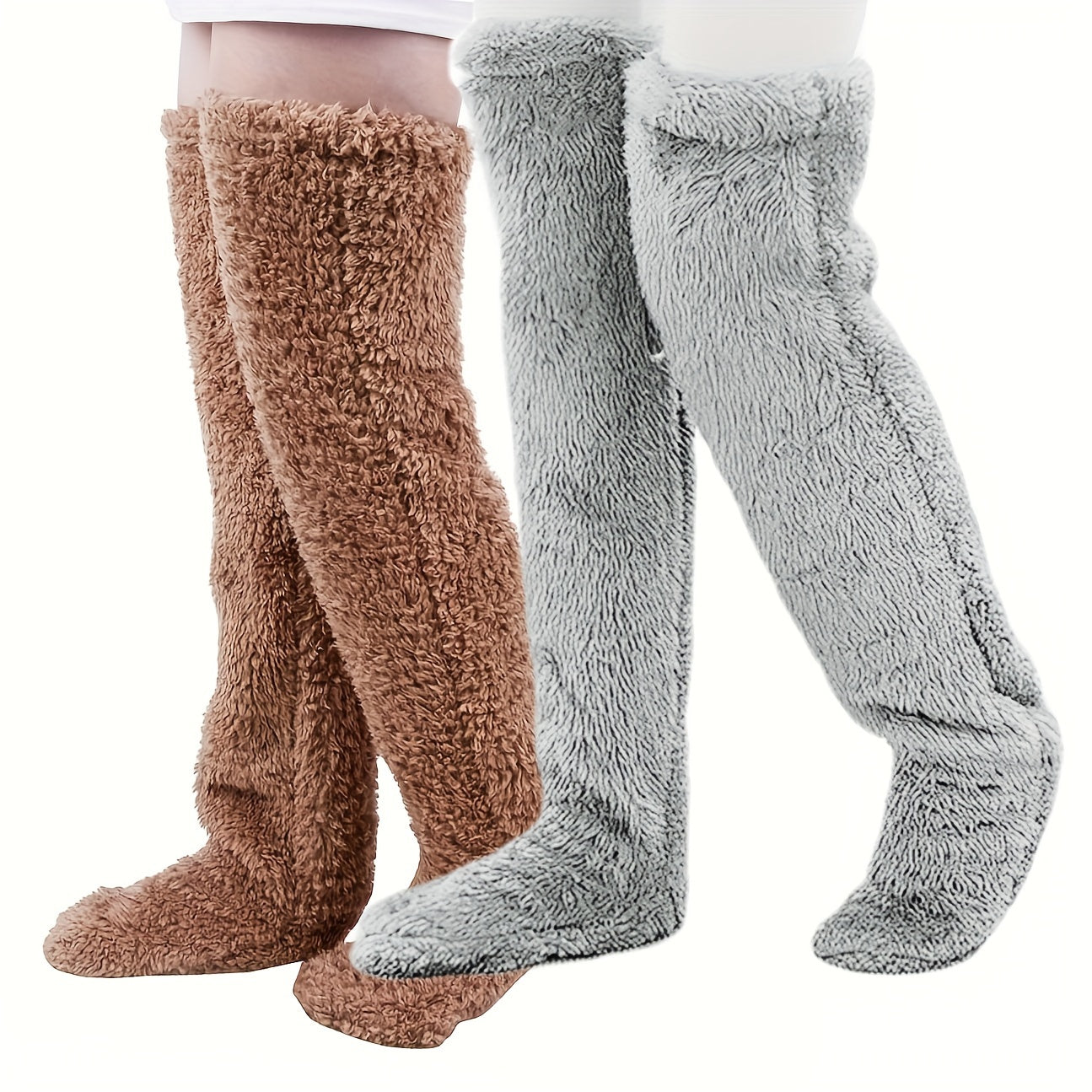 Cozy Couple's Thigh-High Fuzzy Socks - Warm, Durable Knit Over-The-Knee Stockings, Easy-Care Solid Hosiery Lootquake LLC