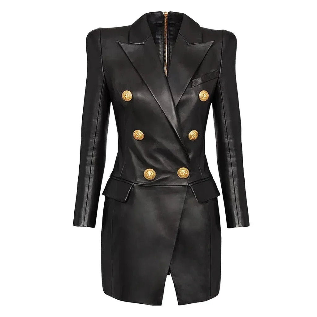 Women's PU Leather Blazer Dress 2025 - Slim Fit Office Suit, Minimalist Chic Work Attire Purplish Diva
