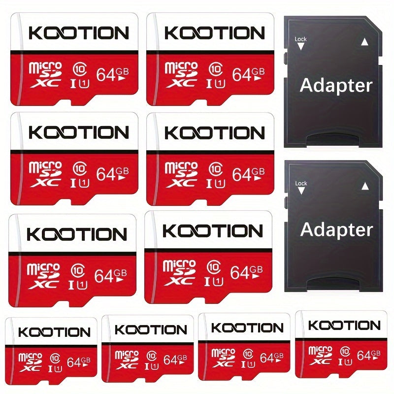 [10pcs High Speed TF Card] KOOTION 10pcs/5pcs 64GB 32GB 512MB High Speed UHS-I C10 U1 TF Memory Card with SD Adapter | Mini SDXC Card for Smartphone Tablet Laptop Action Camera Dash Cam Drone Game Console Lootquake LLC