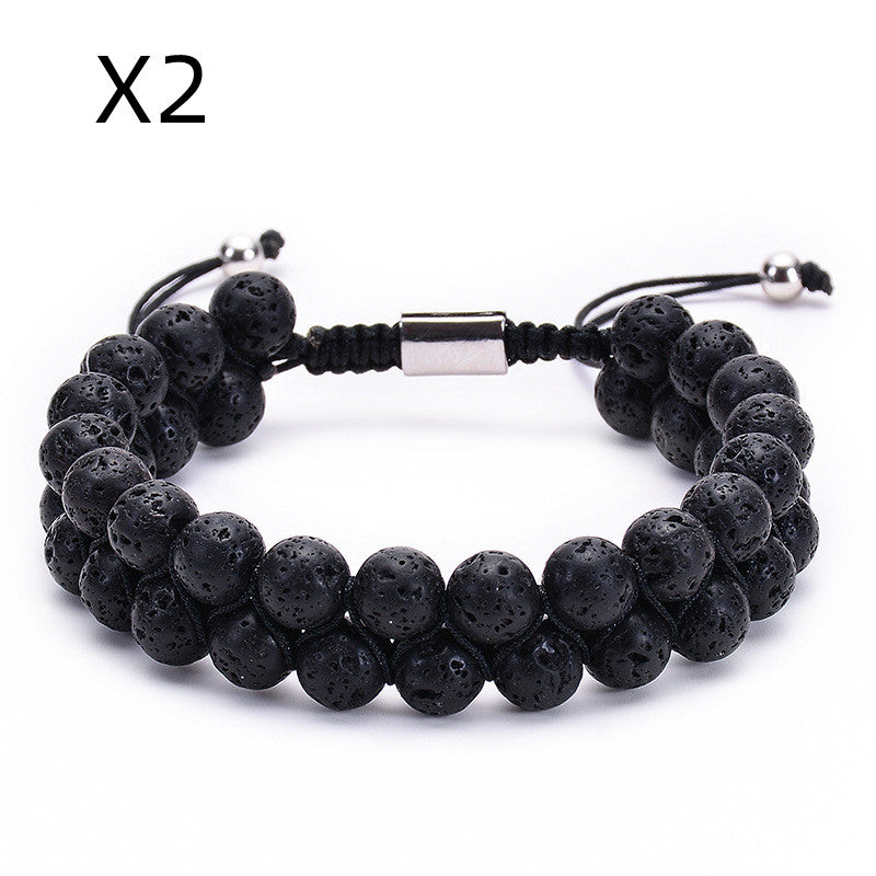 Natural Tiger Eye Stone Lava Lava Stone Double Row Bracelet Pi-Mart