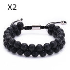 Natural Tiger Eye Stone Lava Lava Stone Double Row Bracelet Pi-Mart