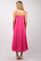 Ruffled A-Line Midi Cami Dress – Stylish Ruffled Midi Dress, A-Line Cami Dress, Comfy Cotton Dress, Feminine Summer Dress, Tiered Layered Dress, Breezy Ruffled Dress, Elegant Spring Dress
