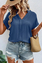 White Notched Neck Batwing Sleeve Blouse | Femstylo