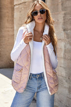 Solid Fleece Lined Quilted Vest Coat THRIXINE