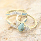 Inlaid Green Stone Ring Set Pi-Mart