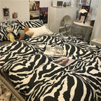 Zebra Pattern Bed Four-piece Set, Cotton Pure Cotton Duvet Cover, Black Three-piece Set Pi-Mart