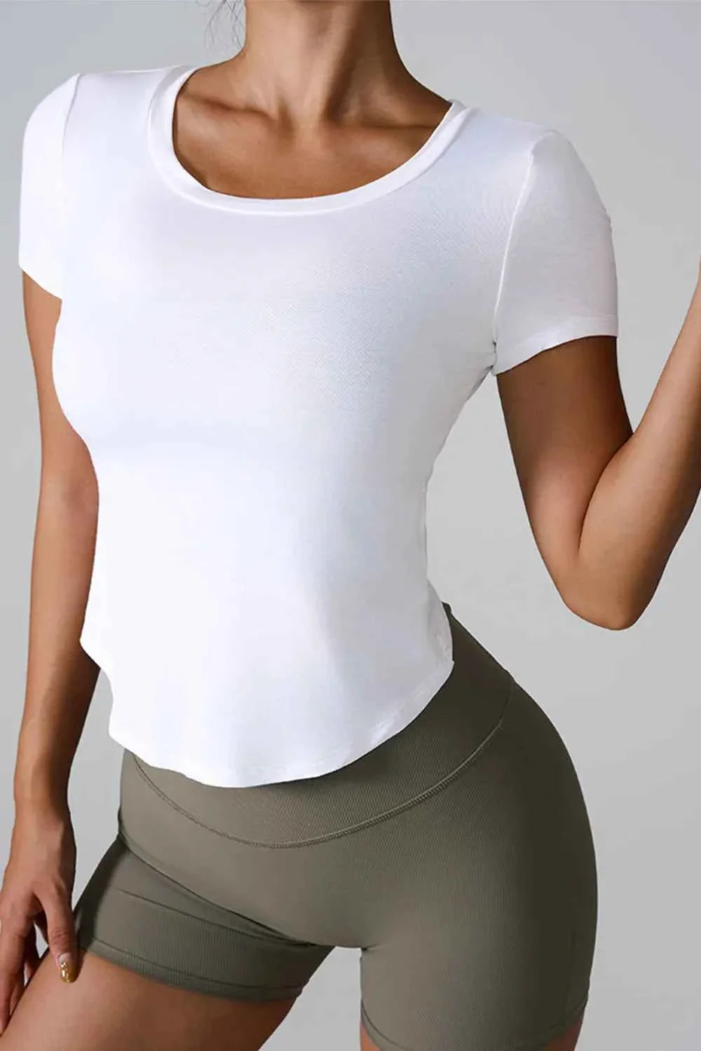 Cutout Round Neck Short Sleeve Active T-Shirt THRIXINE