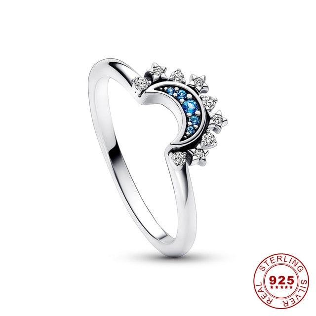 Celestial Blue Sparkling Moon And Sun Rings Pi-Mart
