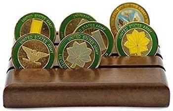 Military Challenge Coin Holder Stand (Walnut Wood - 4 Rows) The Military Gift Store