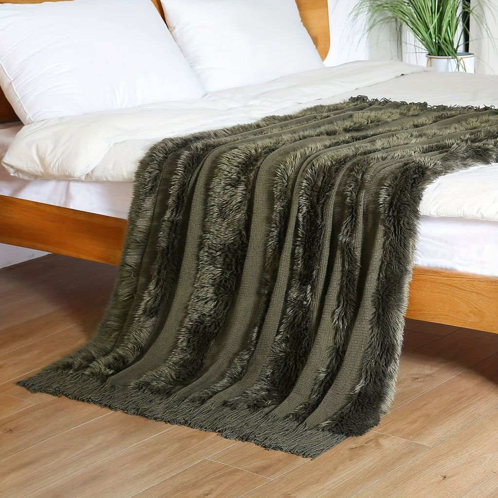 1pc Cozy Chunky Knit Throw Blanket with Tassels - Plush, Lightweight, and Unique Home Decor Accent for Couch, Bed, or Sofa Lootquake LLC