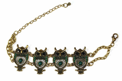 Handmade Gold Tone Owl Bracelet With Colorful Bead Drops