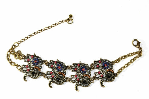 Colorful Bead Elephant Bracelet Gold Tone Antique Charm
