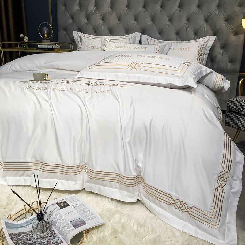 Tencel Quilt Cover Embroidered European Washed Cotton Four-piece Set Pi-Mart