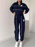 Full Size Striped Quarter Zip Top and Pants Set Plus Size THRIXINE