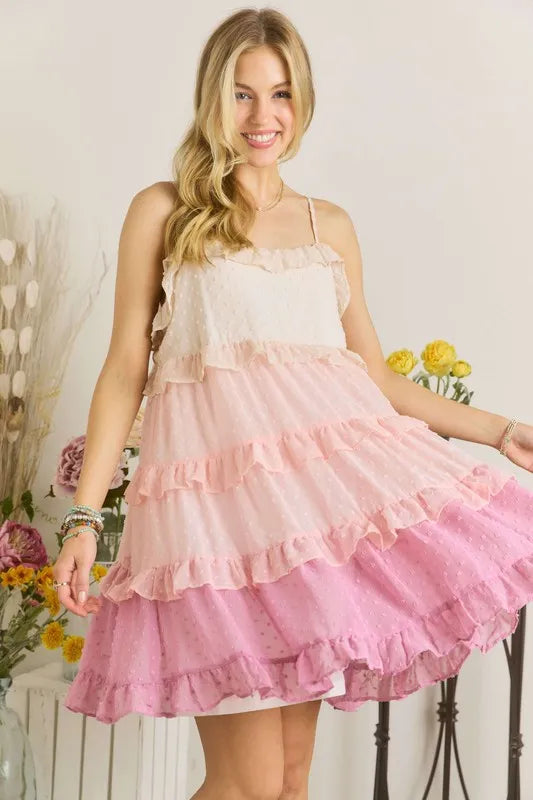 New Swiss Dot Ruffled Tiered Mini Dress For Summer – Feminine, Fluttering, Charming, Playful, Chic & Stylish Stevvex
