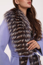 Genuine Silver Fox Virgin Wool Wrap Coat in Lavender - SJB-DIAMOND ELITES