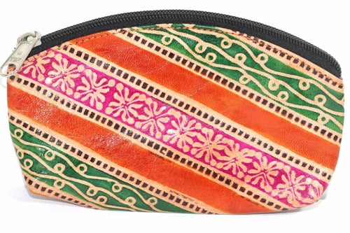Genuine Leather Coin Purse Handcrafted Embossed Compact