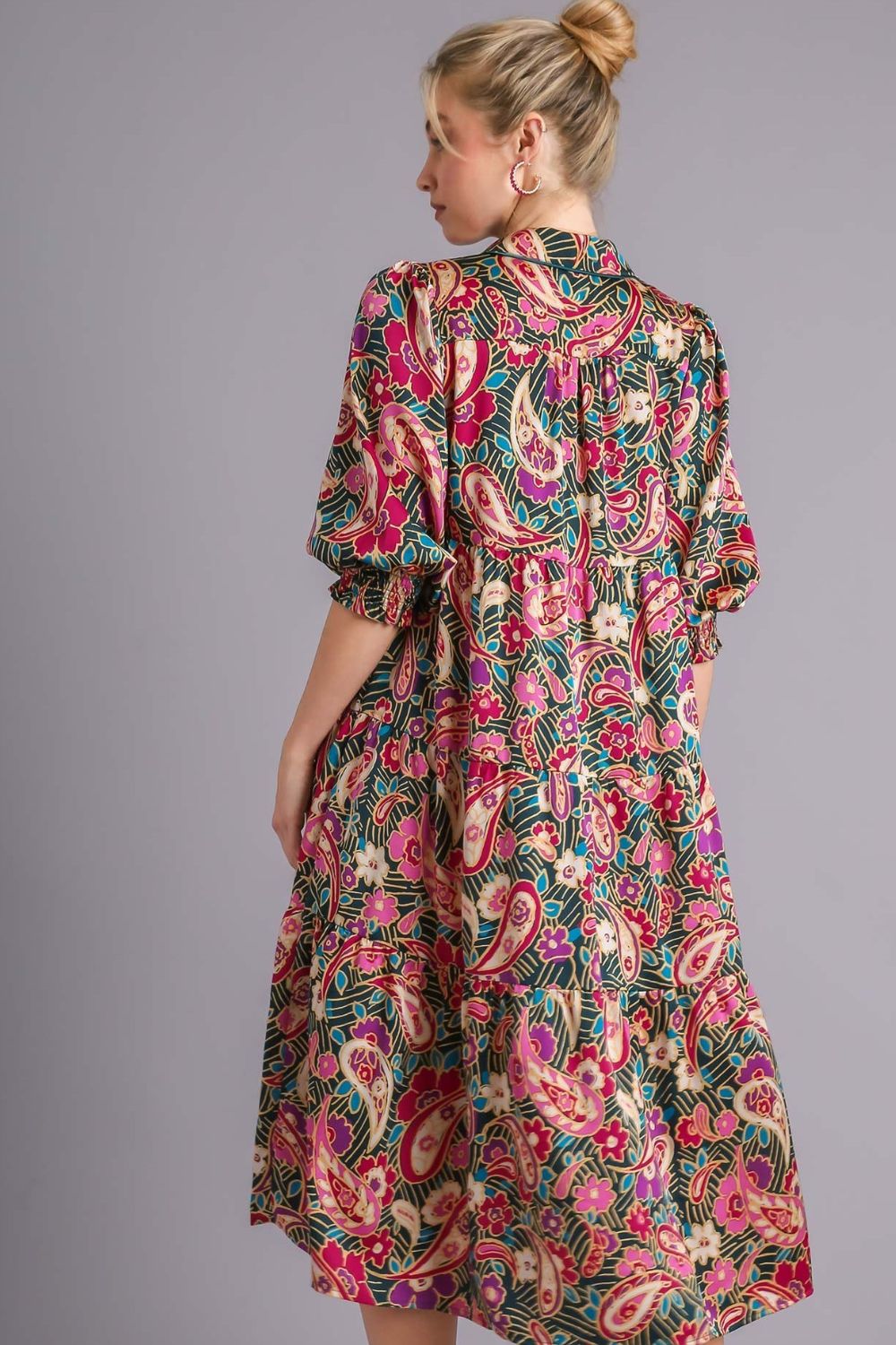 Full Size Printed Satin Midi Dress Plus Size Beautiful Women Dress Unique Design Dress Stevvex