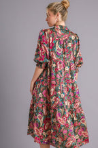 Full Size Printed Satin Midi Dress Plus Size Beautiful Women Dress Unique Design Dress Stevvex