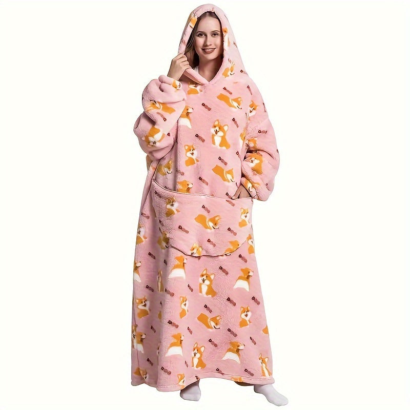 1pc Oversized Cartoon Hooded Blanket Sweatshirt, Ultra Cozy Wearable Fleece Throw for Adults, Extra Warm and Soft Pullover for Lounging, Gift Idea Lootquake LLC