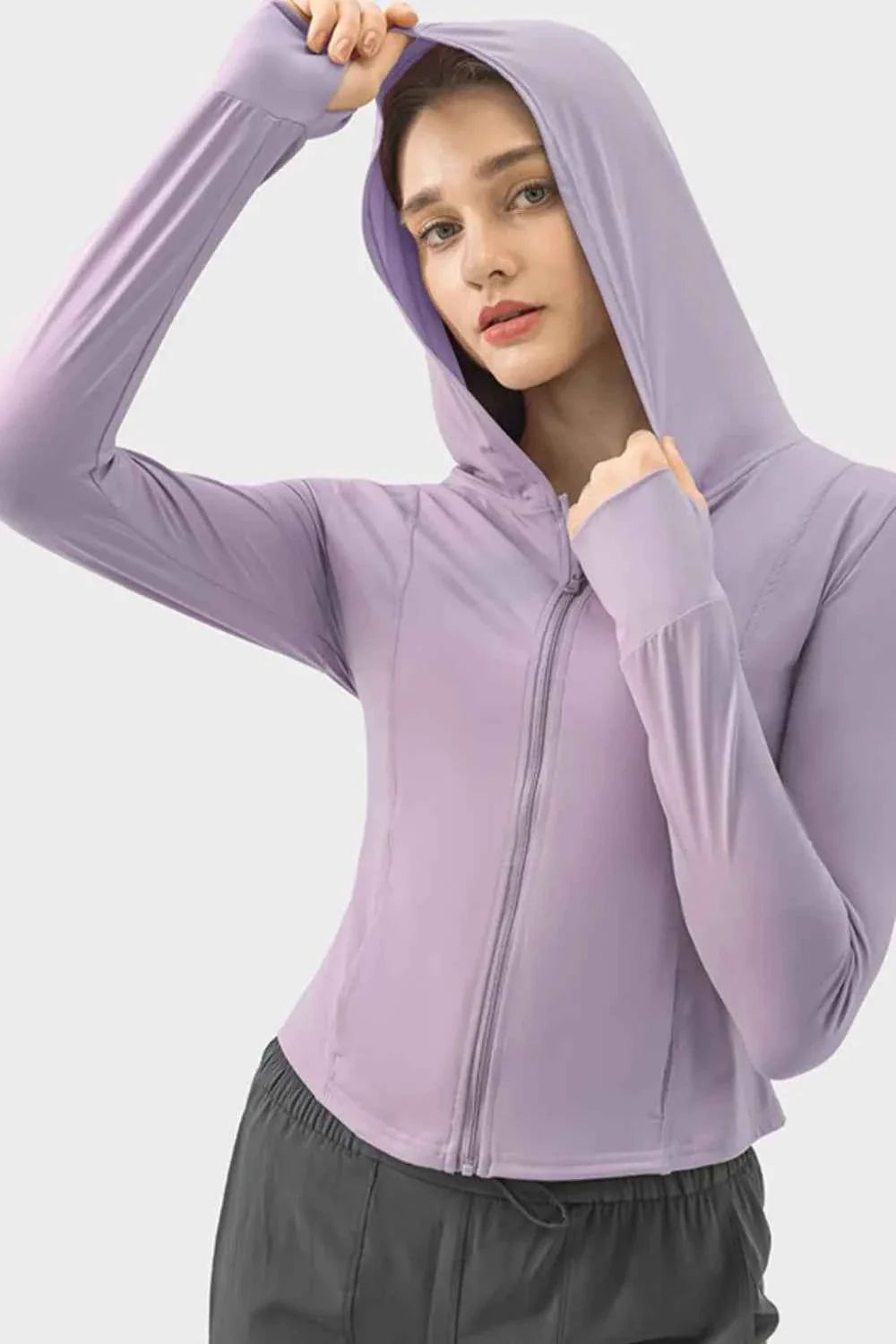 Millennia Pocketed Zip Up Hooded Long Sleeve Active Outerwear THRIXINE