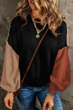 Colorblock Bishop Sleeve Sweater - Ribbed Trim | Femstylo