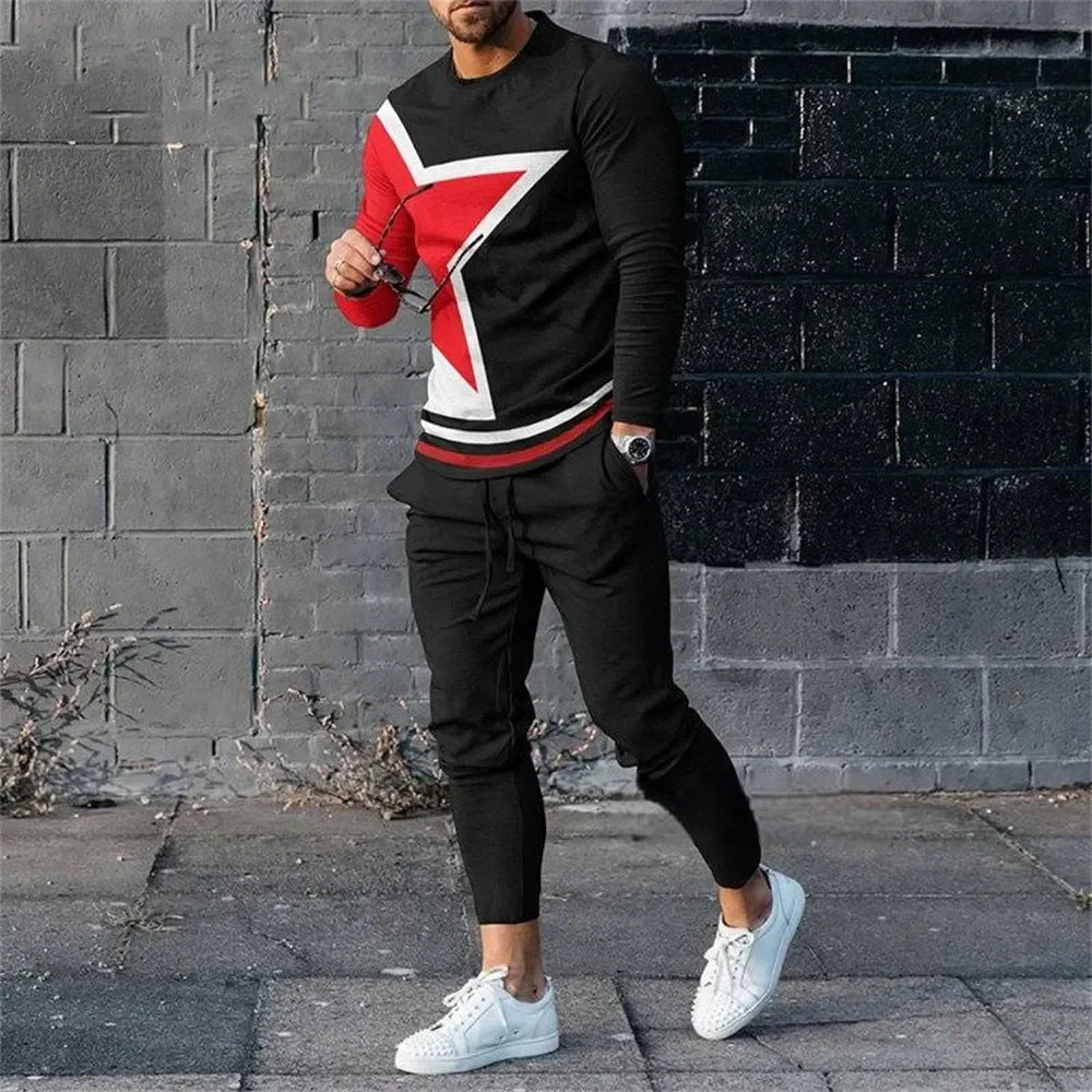 Men's 3D Digital Printing Loose Casual Long Sleeves Trousers Suit Lootquake LLC