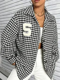 Houndstooth Button Down Long Sleeve Shacket - SJB-DIAMOND ELITES