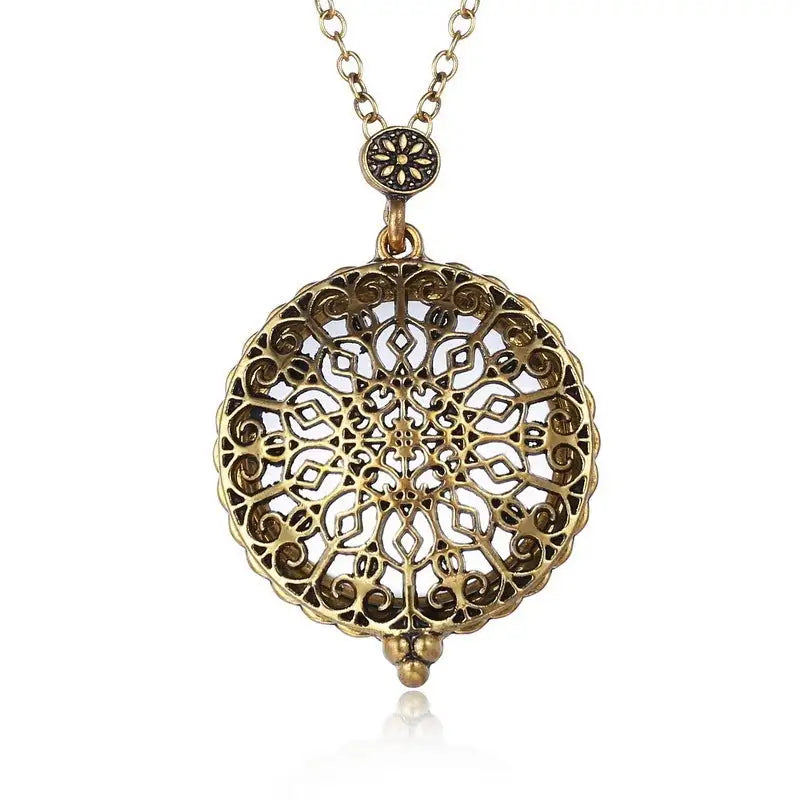 Hollow Retro Magnifying Glass Necklace Alloy Plating