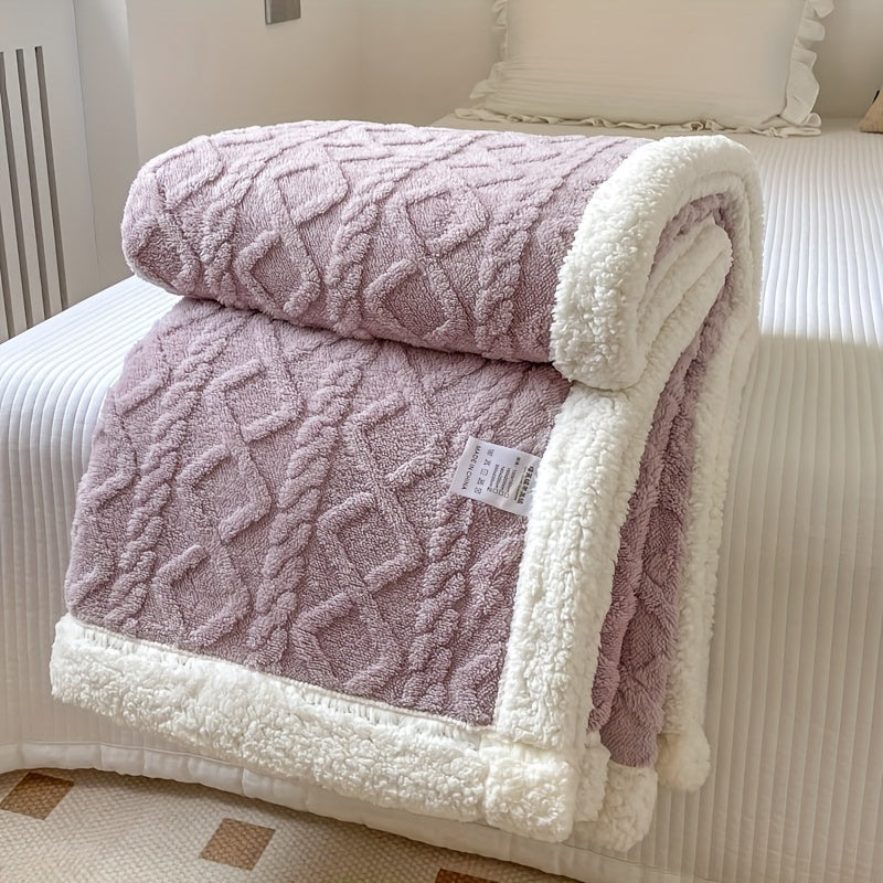 1pc Double-Sided Fleece Bed Blanket, Autumn And Winter Thickened Sofa Blanket, Air Conditioning Blanket, Suitable For All Seasons, Christmas present Lootquake LLC