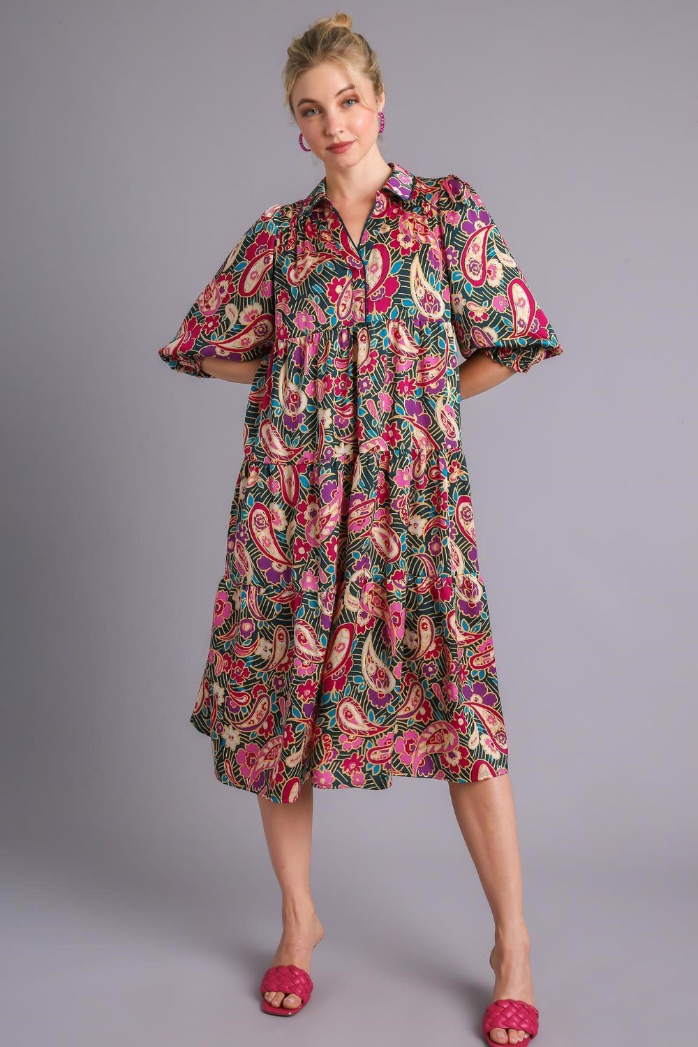 Full Size Printed Satin Midi Dress Plus Size Beautiful Women Dress Unique Design Dress Stevvex