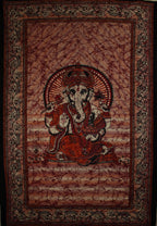 Red Ganesha Batik Tie Dye Tapestry Twin Size Wall Hanging