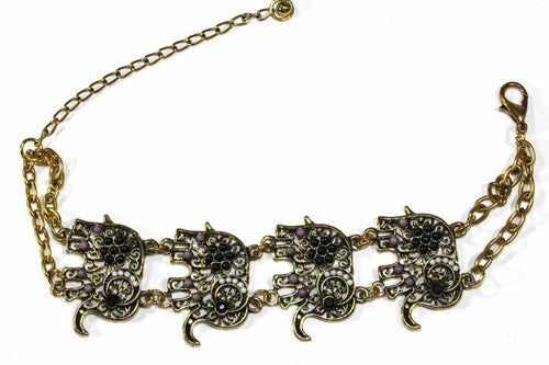 Colorful Bead Elephant Bracelet Gold Tone Antique Charm