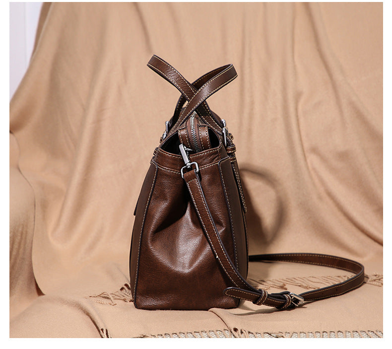 Genuine leather tote bag for women retro one-shoulder portable big purse - SJB-DIAMOND ELITES