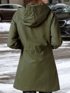 Plus Size Hooded Drawstring Waist Trench Coat THRIXINE