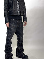 Two-color Bronzing Brush Wax Wash Distressed Micro-elastic Horn Jeans For Men Lootquake LLC