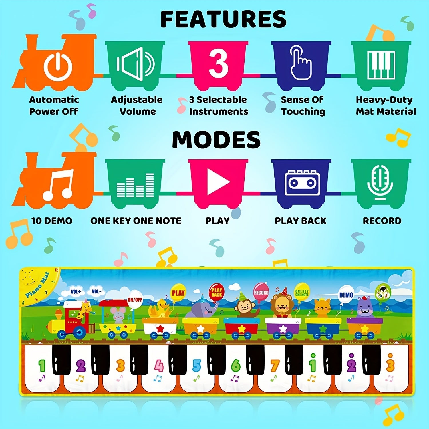 Musical Piano Mat for Kids, Floor Dance Toy with 10 Songs, 8 Animal Sounds, 5 Modes. Children'S Keyboard Blanket Music Touch Game Mat, Music Early Education Toy, Halloween Christmas Gift for Winter Lootquake LLC