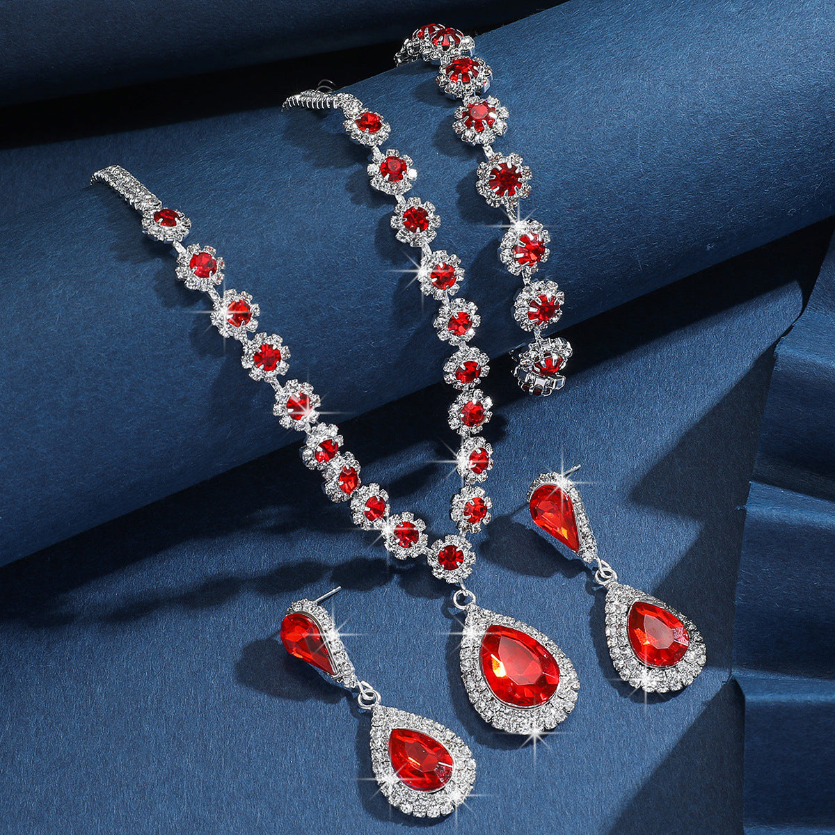 Diamond Necklace Earrings And Bracelet Three Piece Jewelry Set Pi-Mart