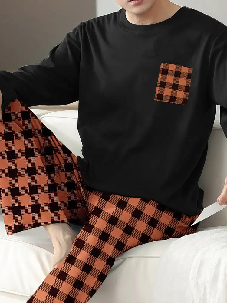 Ice Silk Long Sleeve Long Pants Men's Pajama Set