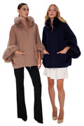 Genuine Polar Fox Fur Cashmere Blend Poncho in True Navy - SJB-DIAMOND ELITES