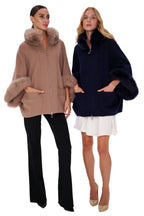 Genuine Polar Fox Fur Cashmere Blend Poncho in True Navy - SJB-DIAMOND ELITES