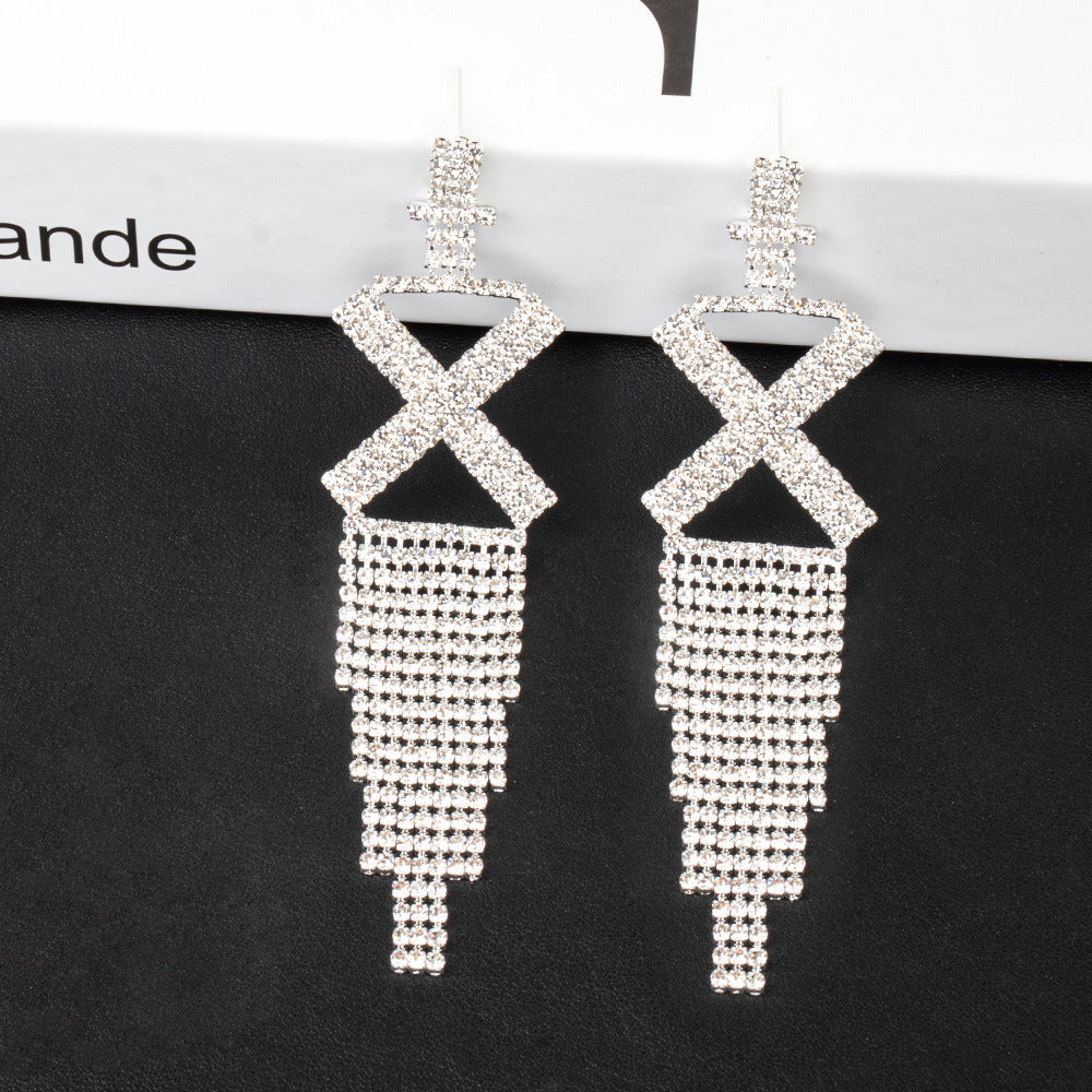Fashion Jewelry 925 Silver Needle Ornaments Rhinestone Letter B Earrings Banquet Tassel Ear Ornaments Female Pi-Mart