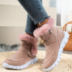 New Snow Boots Winter Warm Thickened Solid Color Plush Ankle Boots With Buckle Design Plus Velvet Flat Shoes For Women Pi-Mart