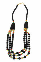 Rasta Reggae Three Tier Necklace Black Onyx Vibrant Beads