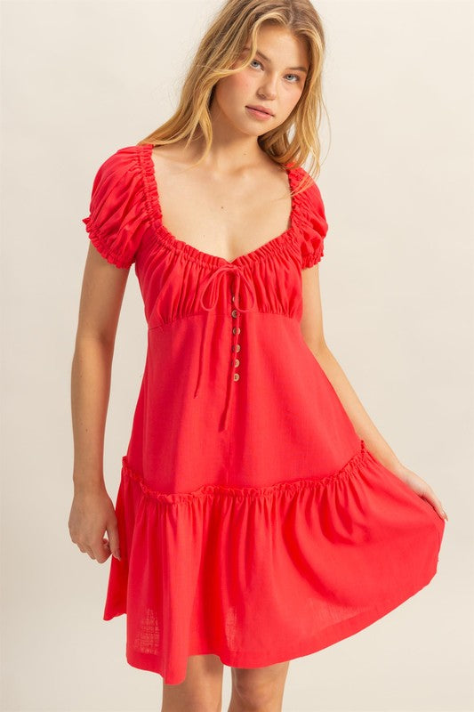 New Summer Ruched Frill Tiered Short Sleeve Mini Dress For Women – Playful, Sexy and Flirty Ruffled Mini Dress with Textured Ruched Detail Stevvex