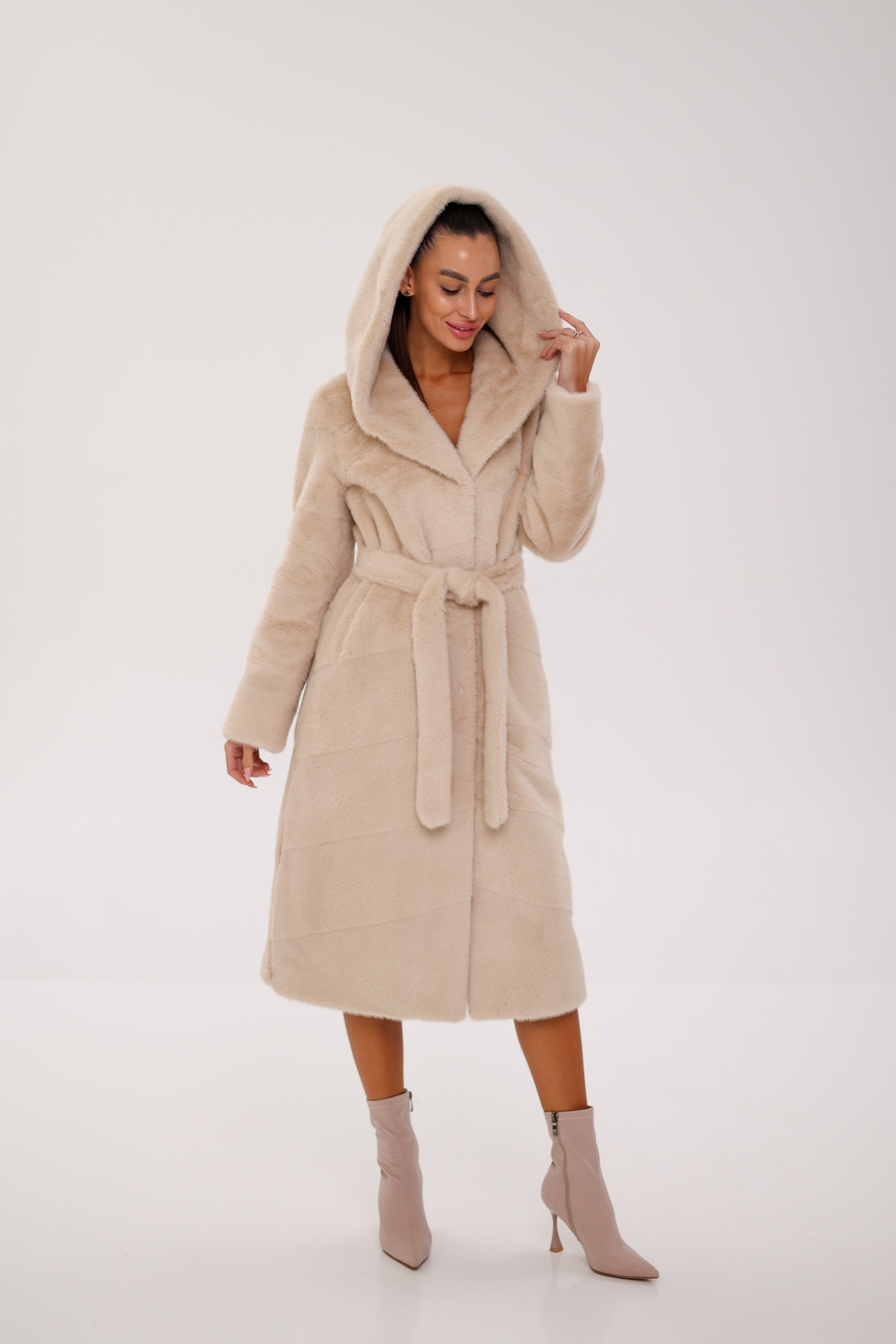 Faux Mink Effect Fur Hooded Coat - SJB-DIAMOND ELITES