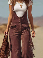 Fringe Corduroy Button Front Overalls THRIXINE